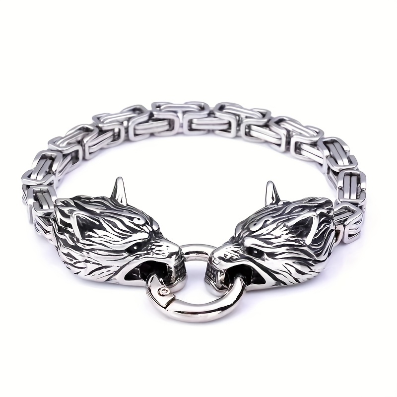 Men's 304 Stainless Steel Double Wolf Head Bracelet